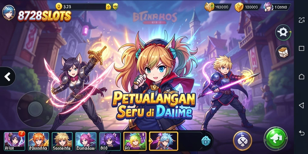 Gameplay seru 8728SLOTS dengan karakter Anime ikonik.