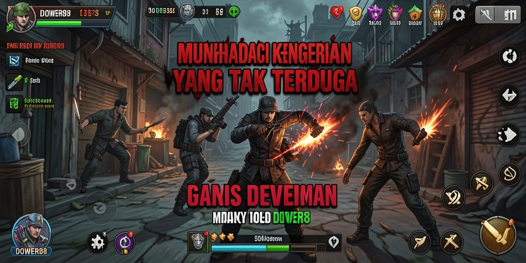 Screenshot gameplay DOWER88 dengan suasana horor yang kental.
