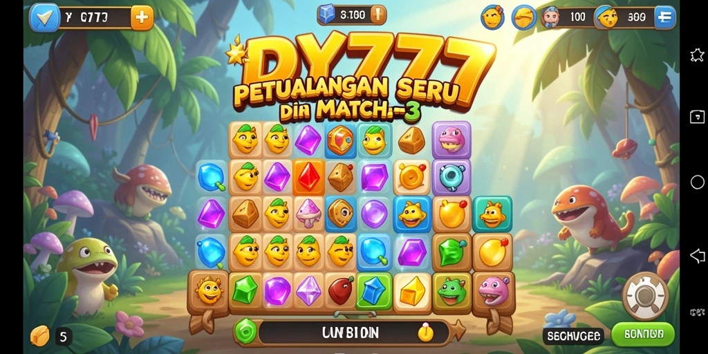Tampilan seru gameplay Match-3 di DY777 yang menggugah semangat.