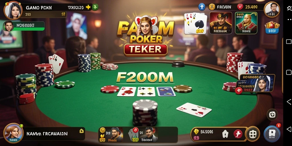Screenshot gameplay F200M yang menampilkan suasana poker yang mendebarkan.