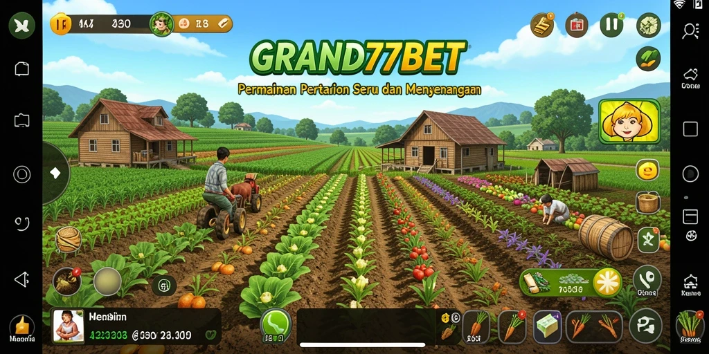 Screenshot gameplay <strong>GRAND77BET</strong> menampilkan aktivitas pertanian yang seru dan interaktif.