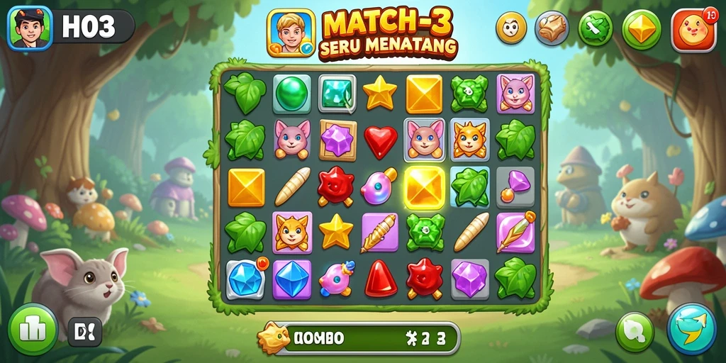 Tampilan gameplay H03 yang penuh warna dan menantang.