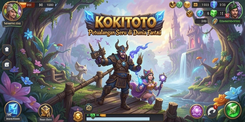 Tangkapan layar KOKITOTO menampilkan petualangan menantang di dunia fantasi.