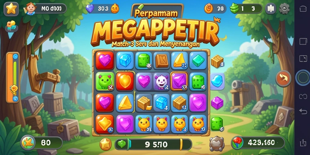 Screenshot gameplay seru MEGAPETIR yang penuh warna.