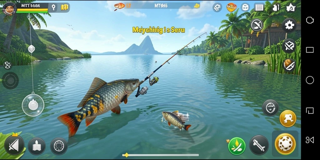 Screenshot gameplay MT966 dengan aksi memancing yang mendebarkan.