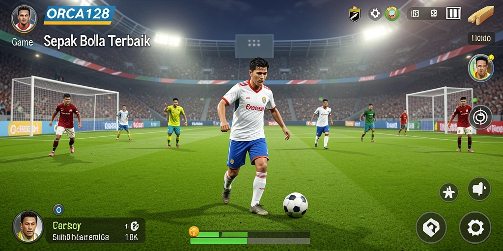Tampilan menarik dari gameplay ORCA128 saat pertandingan sepak bola.