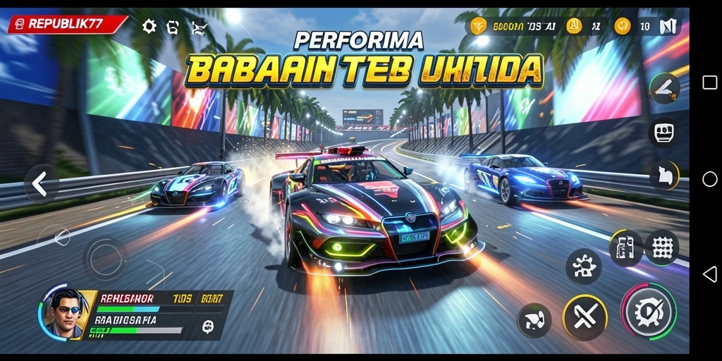 Screenshot REPUBLIK77 menampilkan aksi balapan mendebarkan.
