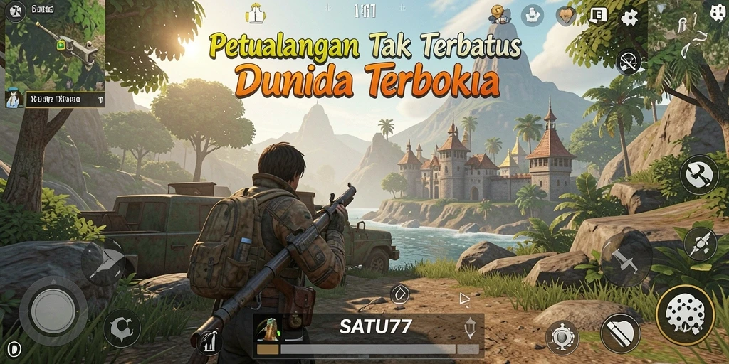 Screenshot gameplay SATU77 menampilkan petualangan seru di dunia terbuka.