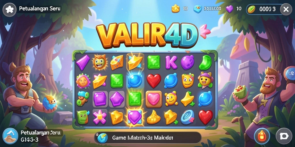 Screenshot gameplay VALIR4D yang menunjukkan kombinasi warna-warni Match-3.